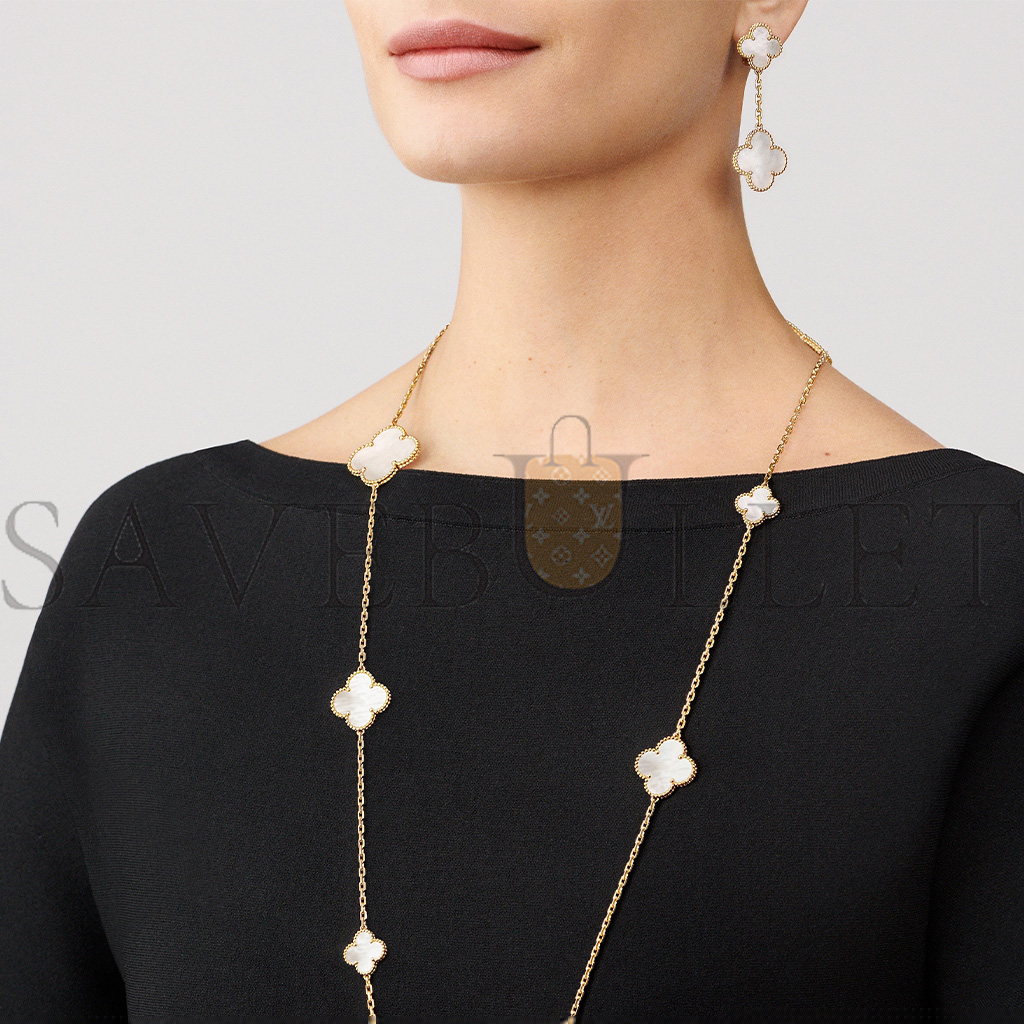 V*N CL*F arpels magic alhambra earrings, 2 motifs - yellow gold, mother-of-pearl vcard78800